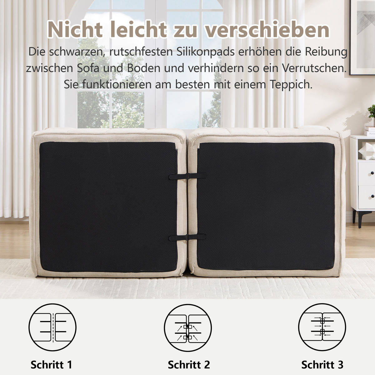 2-SITZER-SOFA DE-34428 modular mit 2 Hockern Beige - Beige, Textil (162/67/198cm) - ComfortXL