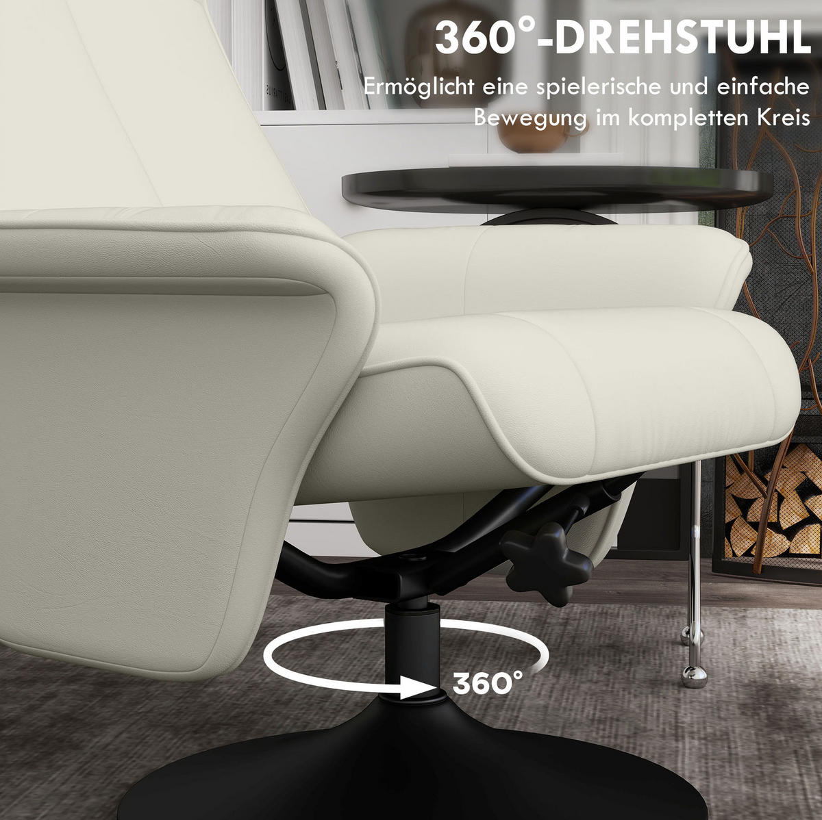 RELAXSESSEL mit Hocker 69/71/104 cm in Cremeweiß, drehbar mit Liegefunktion - Creme, Textil (71/104/69cm) - Flora Grace