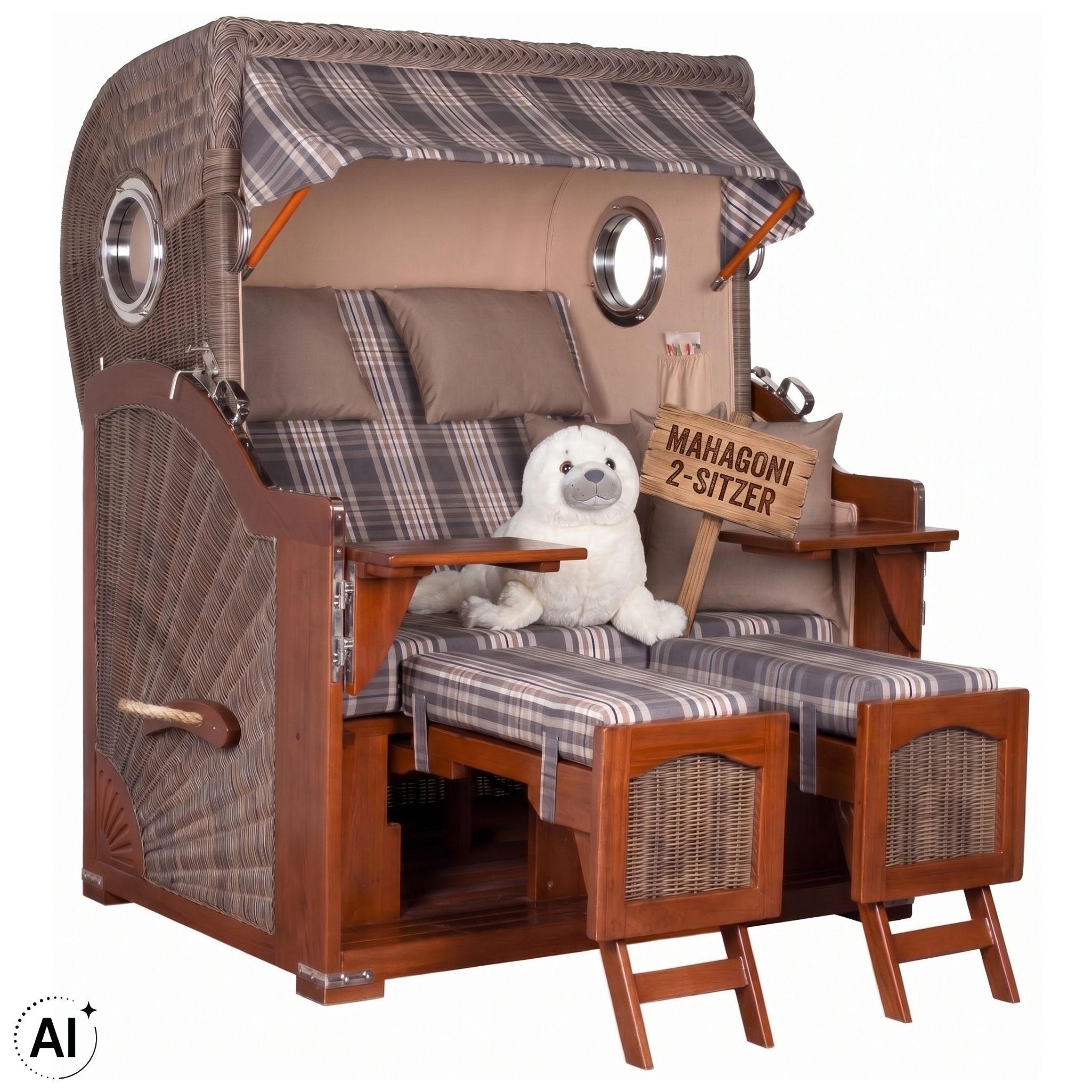 STRANDKORB 2-Sitzer Düne Mahagoni 522 - Braun/Grau, Holz (125/170/80cm) - Mr. Deko
