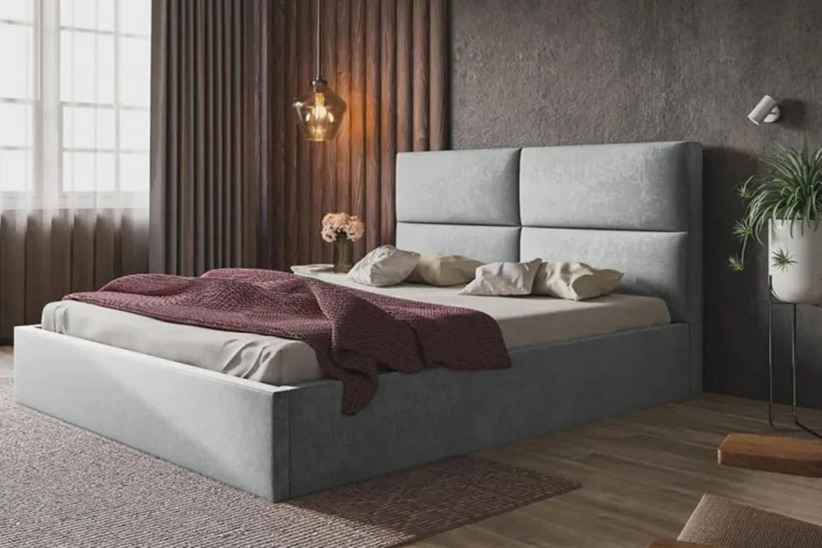 POLSTERBETT SIM 6 mit Kopfteil, 180 x 200 cm mit Bettkasten und Lattenrost aus Holz, Velourstoff, Farbe: Grau - Grau, Holz/Kunststoff (180/200cm) - Sepro Meble