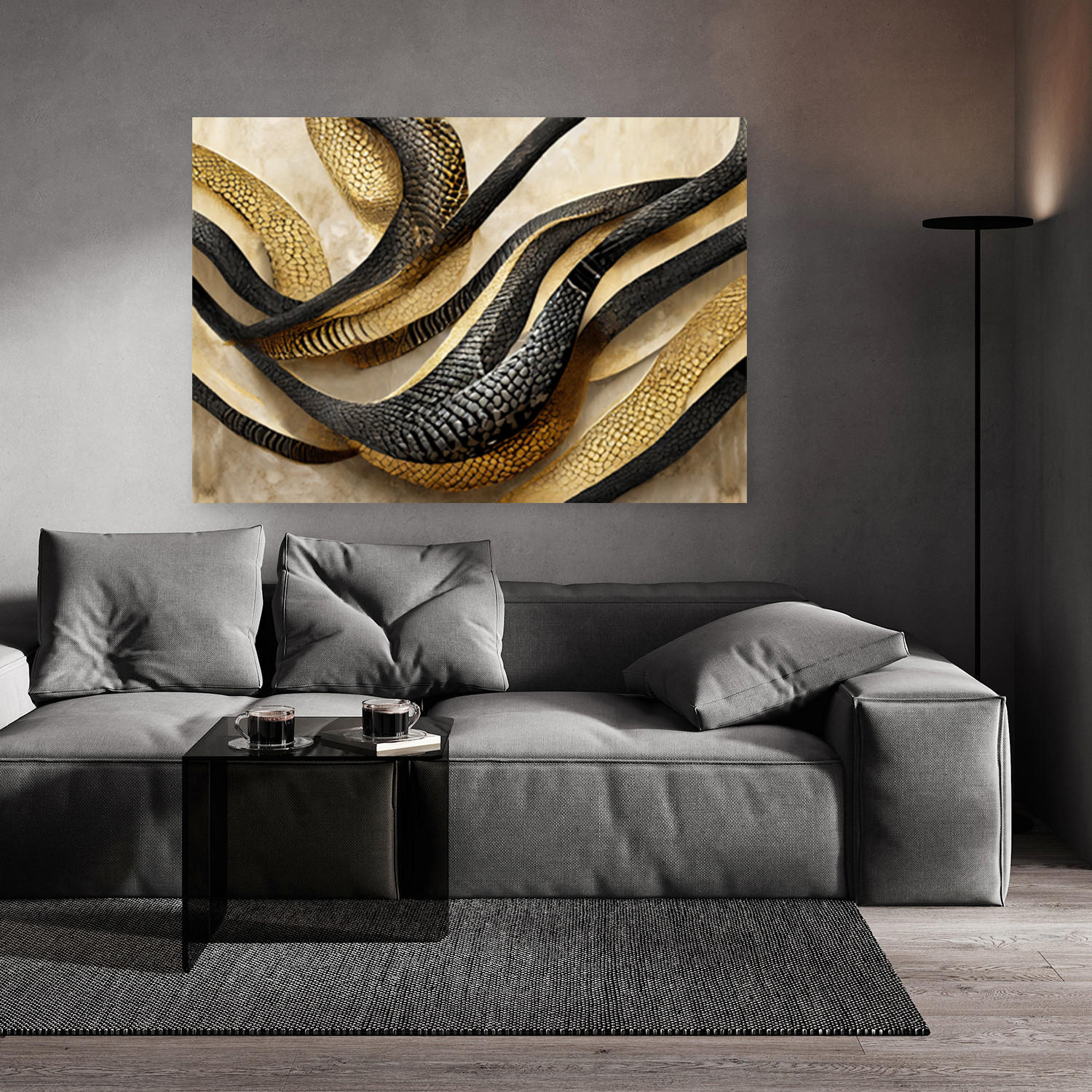 WANDBILD schlangenhaut glamour gold textur - Goldfarben, Textil (60/40cm) - Feeby