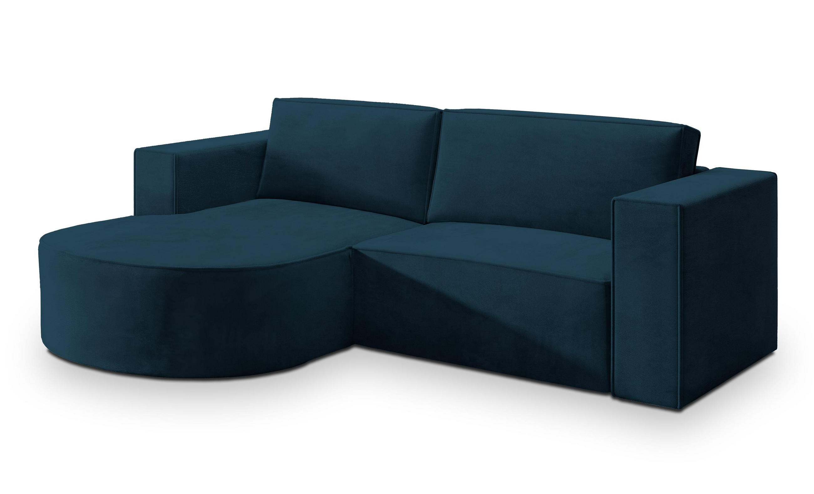 ECKSOFA SORELA M L-S Blau Velours-Stoff mit Schlaffunktion - Blau, Holz (263/174cm) - MASSENO