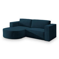 ECKSOFA SORELA M L-S Blau Velours-Stoff mit Schlaffunktion - Blau, Holz (263/174cm) - MASSENO