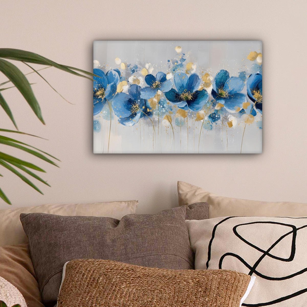 LEINWANDBILD Blumen - Blau - Abstrakt Deko Schlafzimmer 30x20 cm - Hellgrau, Textil (30/20cm) - MuchoWow