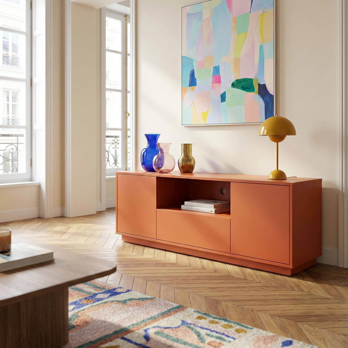 TV-SCHRANK 140 cm, Ziegelrot - Rot/Orange, Holz (40/52/140cm) - Oviala