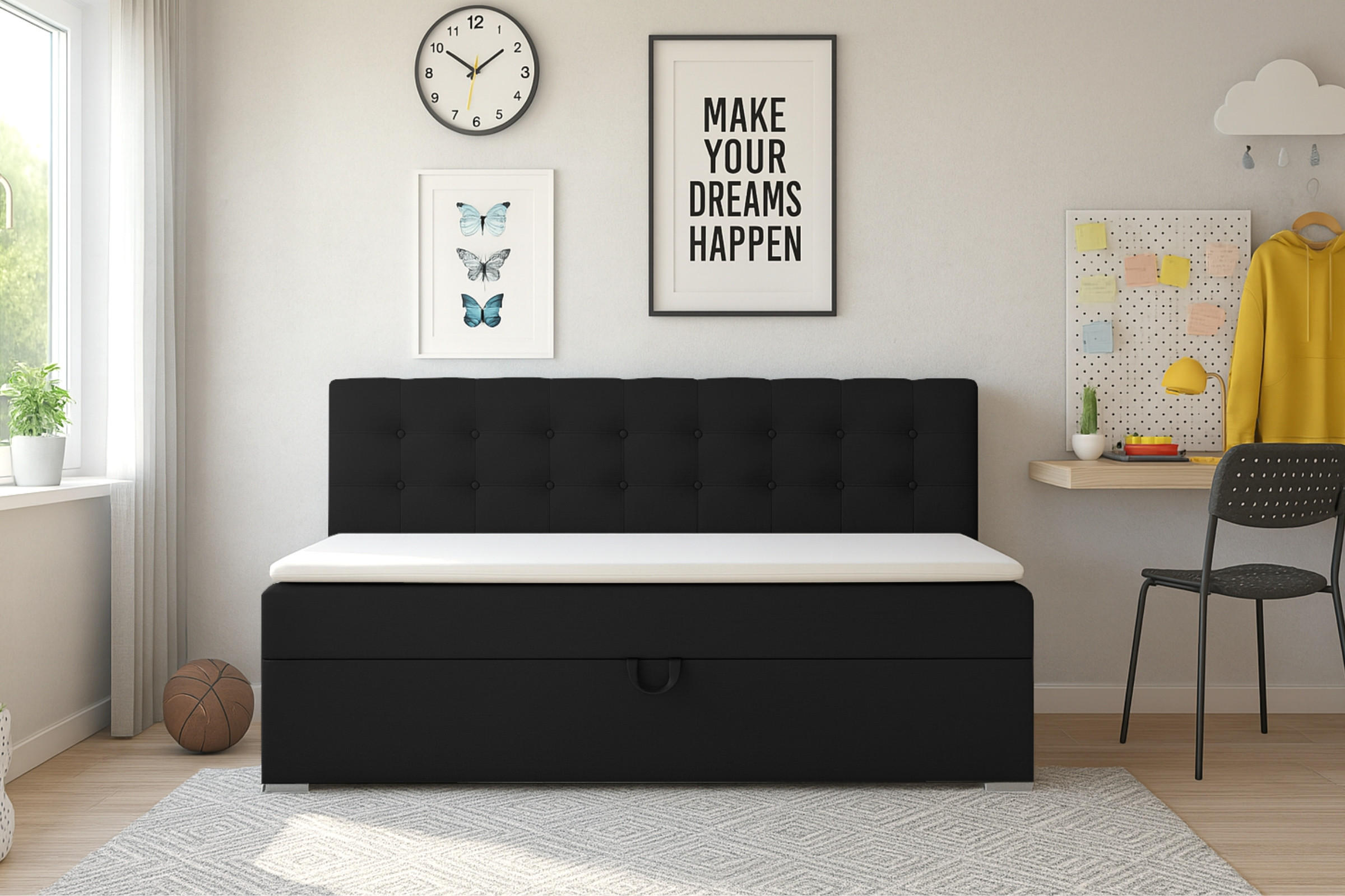 BOXBETT PATI 100/200 Schwarz mit Taschen-Federkernmatratze H4 - Schwarz, Holz/Holzwerkstoff (100/200cm) - Deine Möbel 24