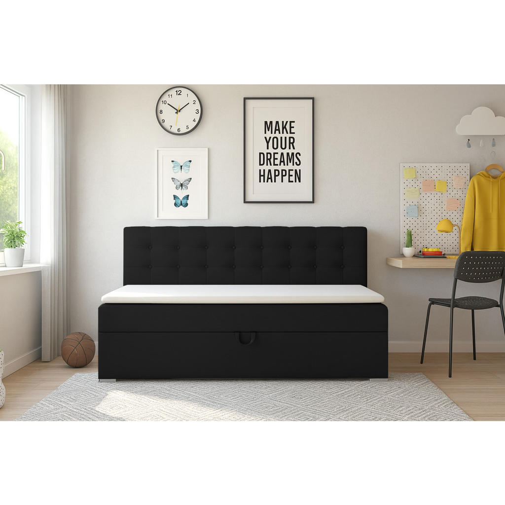 Thumbnail - Deine Möbel 24 Boxbett, Schwarz, Holz, Holzwerkstoff, Textil, 90x200 cm, Schlafzimmer, Betten, Boxspringbetten