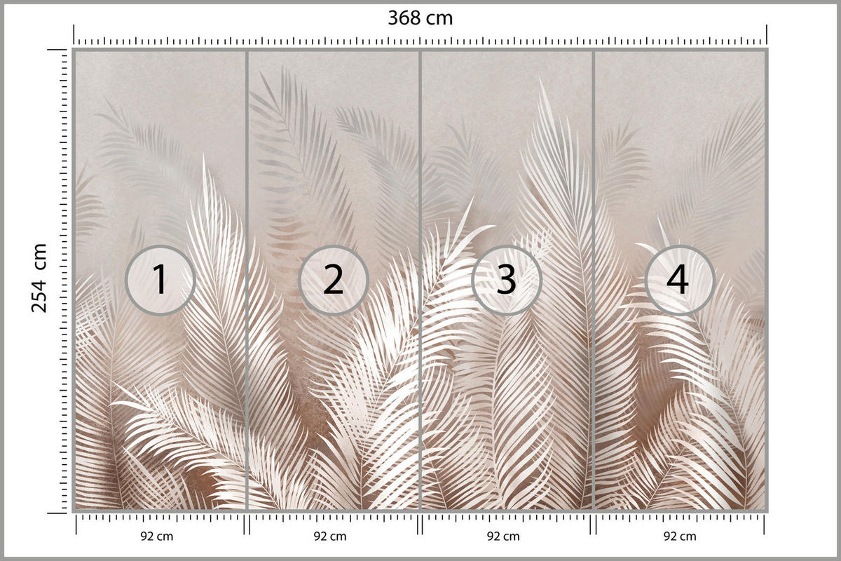 FOTOTAPETE Palmenblätter Pflanzen Natur Boho Stil 368x254cm - Beige/Braun, Papier (368/254cm) - Muralo