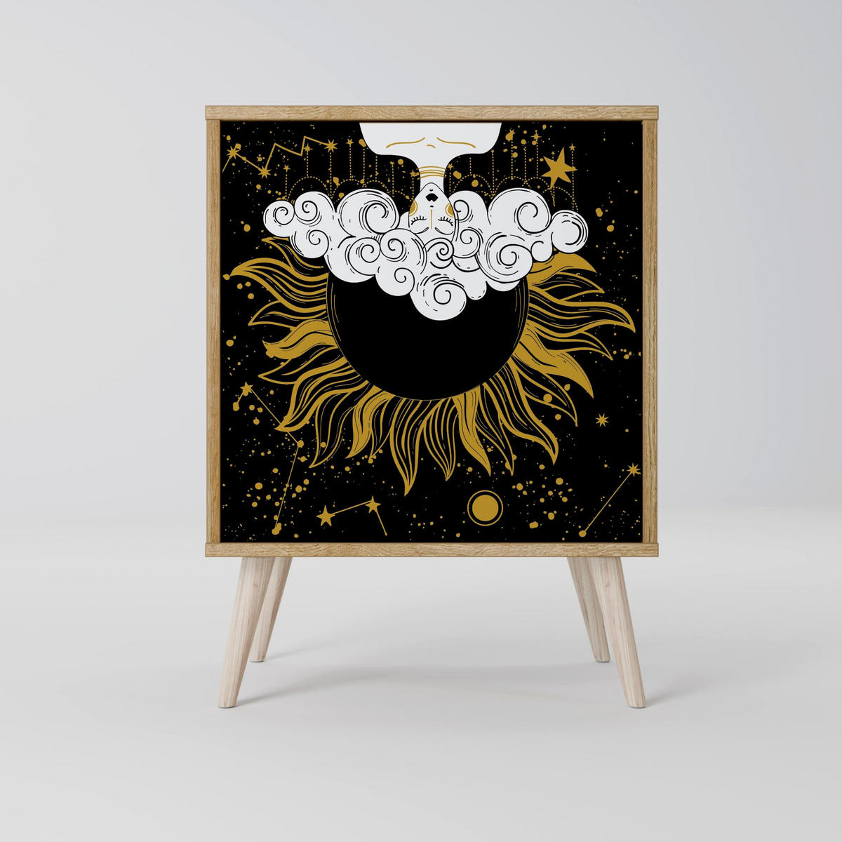 SIDEBOARD STELLAR CONSTELLATIONS, Grau, 57,5x42x57,5 cm, Ohne Füße - Multicolor/Grau, Holzwerkstoff (57.5/57.5/42cm) - SpaceRebels