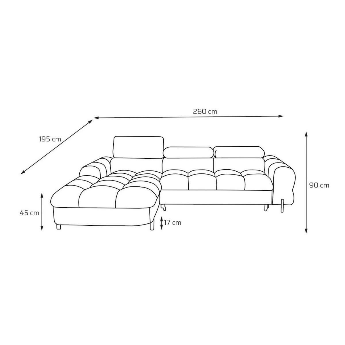 ECKSOFA UFFO L Links mit Schlaffunktion 260x195 Velours Grau - Schwarz/Grau, Holz/Textil (260/195cm) - Muffo