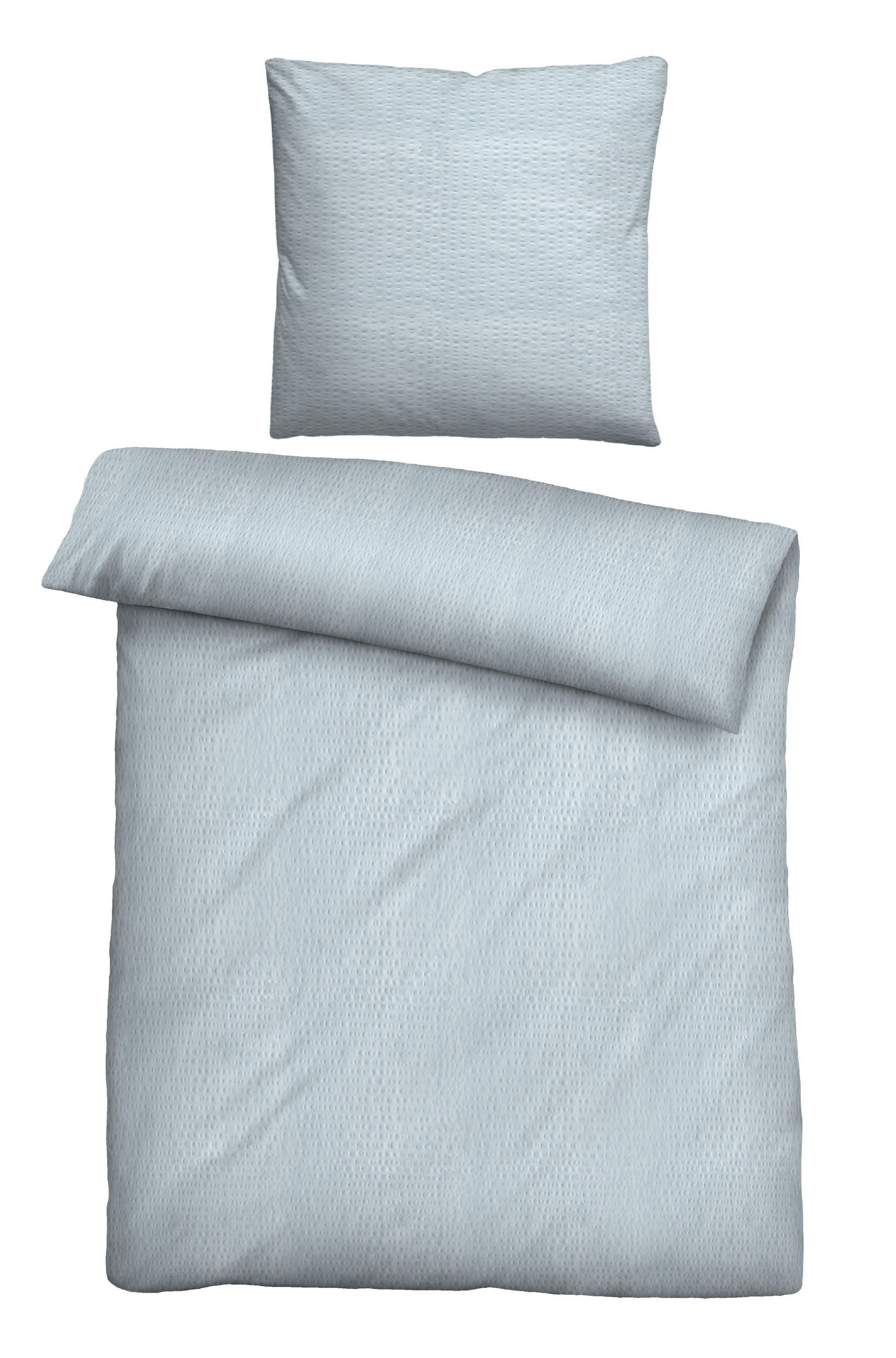 BETTWÄSCHE-GARNITUR Seersucker UNI hellblau, 135x200 cm + 80x80 cm - Hellblau, Textil (135/200cm) - biberna Sleep & Protect