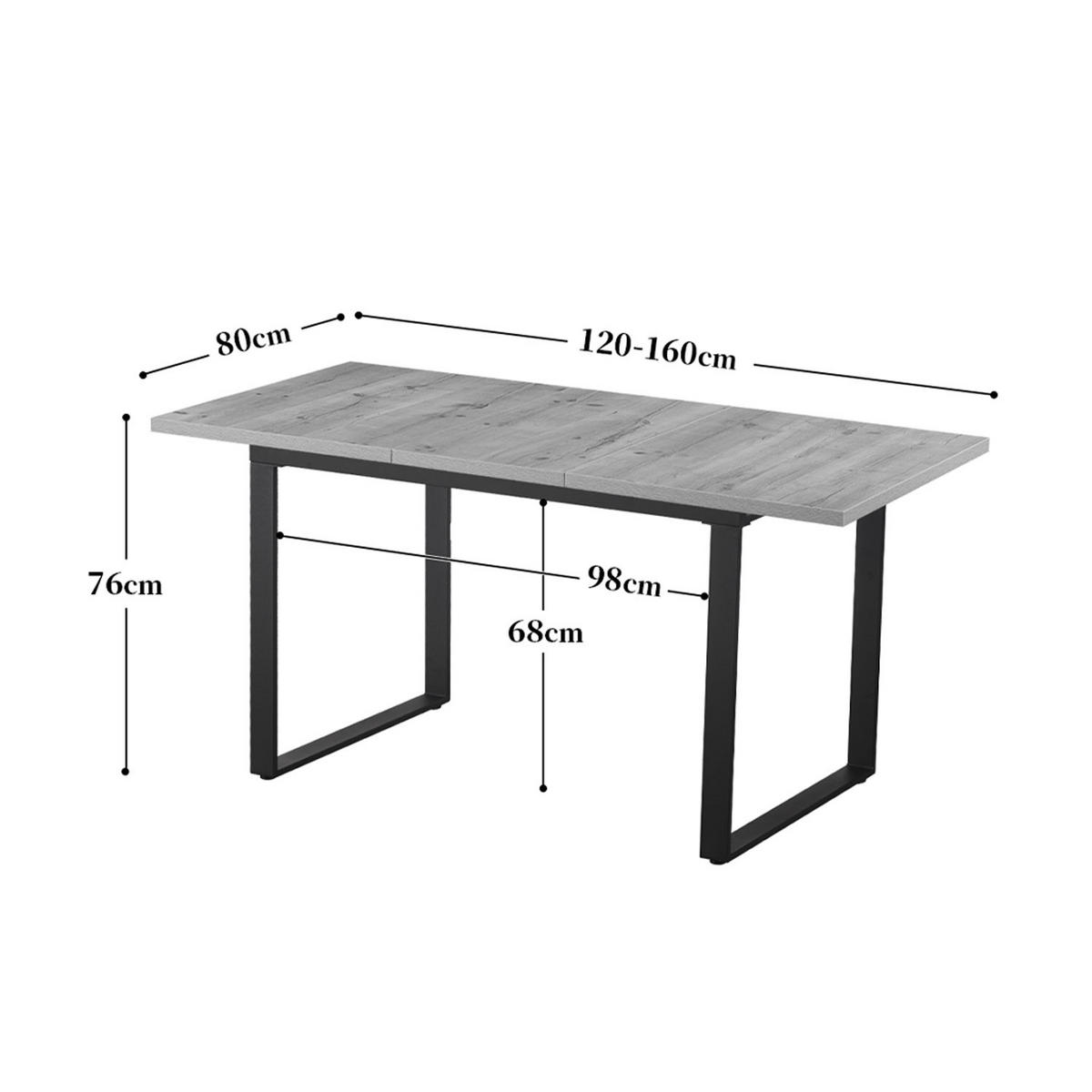 ESSTISCH ANNA 120-160/80/76 cm Beton - Anthrazit, Holz (80/120/76cm) - B&D Home