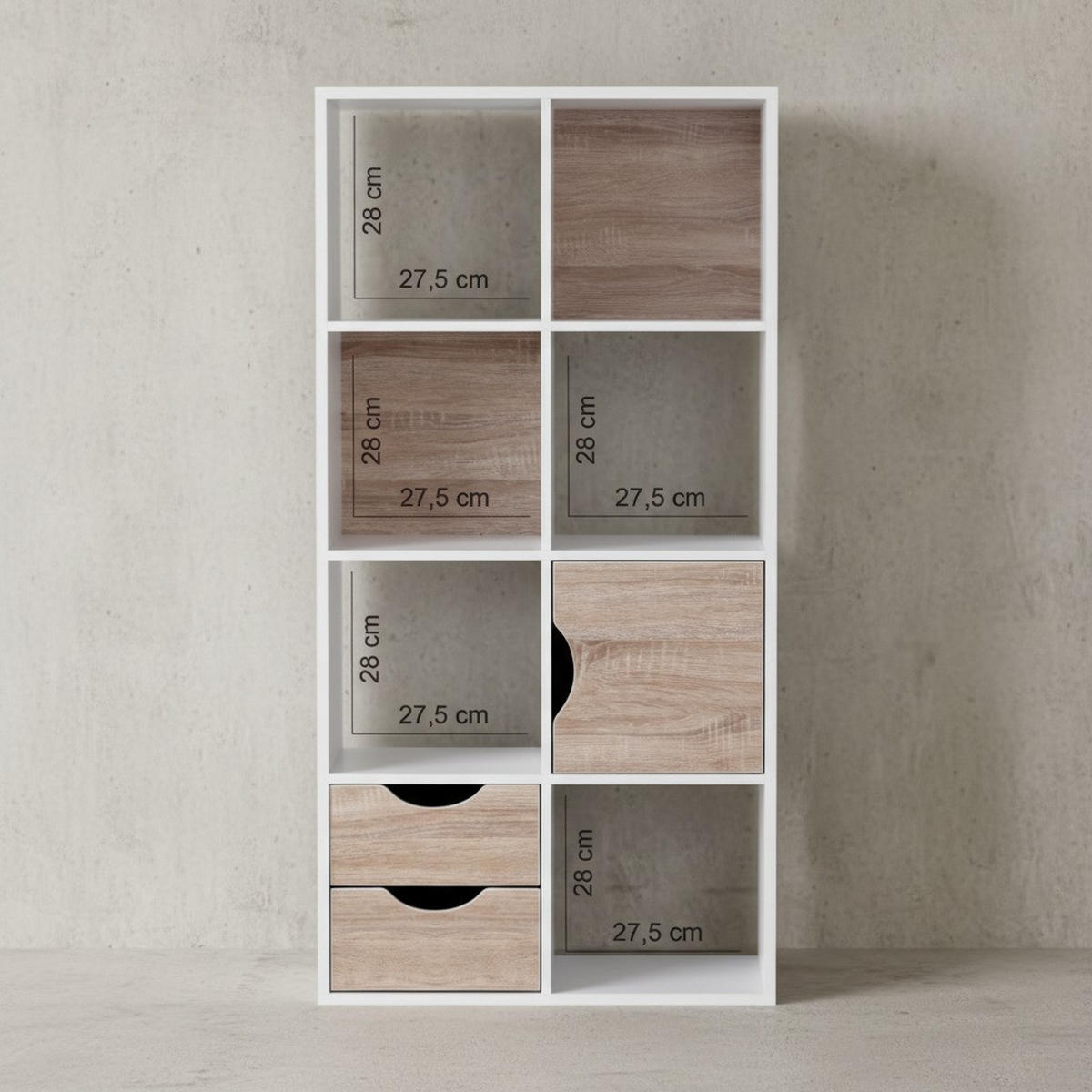 BÜCHERREGAL – Sonoma Eiche/Weiß, 8 Fächer, modern, Raumteiler-funktion - Weiß, Holz (60/120/29cm) - KADIMA DESIGN