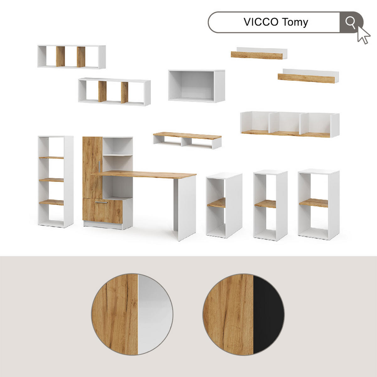 SCHREIBTISCH Tomy Weiß/Goldkraft Eiche 150 x 59 cm - Eiche Wotan/Weiß, Holzwerkstoff (59/150/120cm) - Vicco