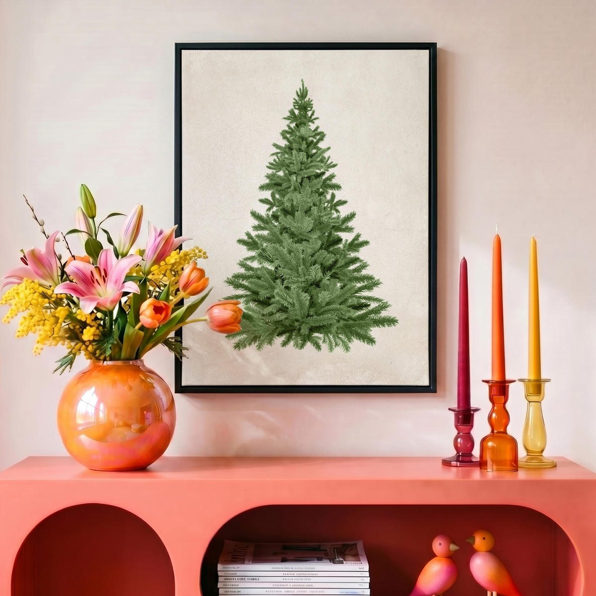 LEINWAND Bilder mit Rahmen - Weihnachtsbaum - Grün - Weihnachten - Feiertage - 30x40 - Olivgrün, Textil (30/40cm) - MuchoWow