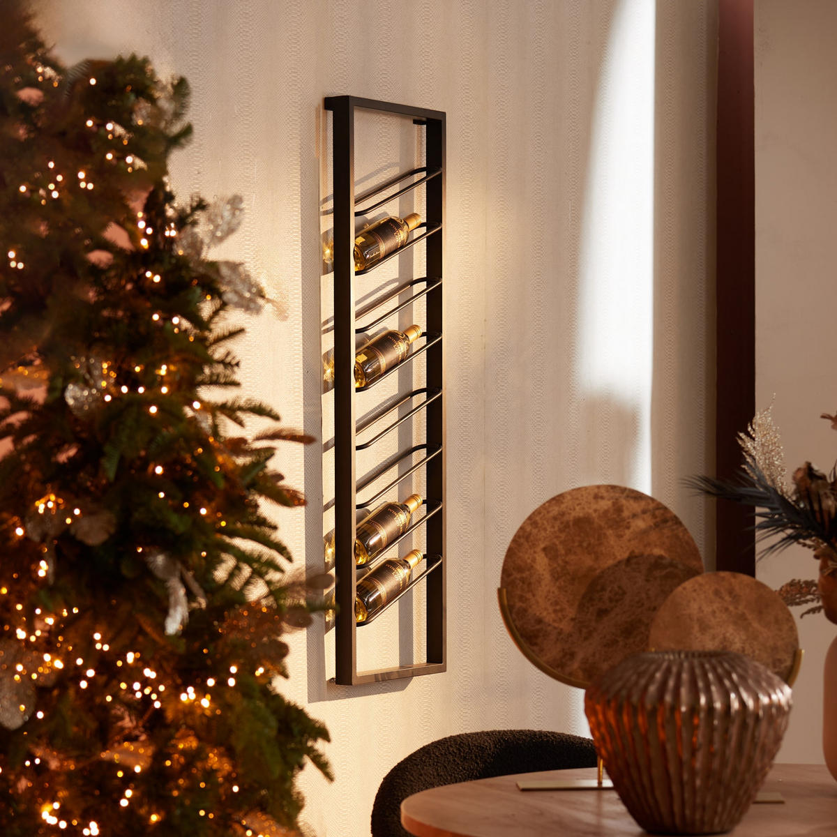 WEINREGAL Amore Schwarz 40/7/120 cm - Schwarz, Metall (7/120/40cm) - Light & Living