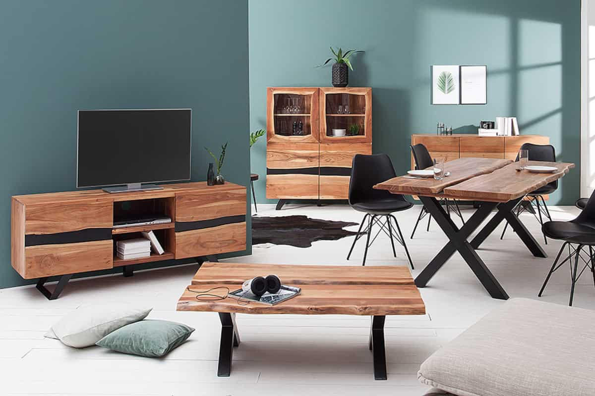 SIDEBOARD AMAZONAS Akazie Natur 150cm - Schwarz/Braun, Holz/Metall (150/85/43cm) - riess-ambiente