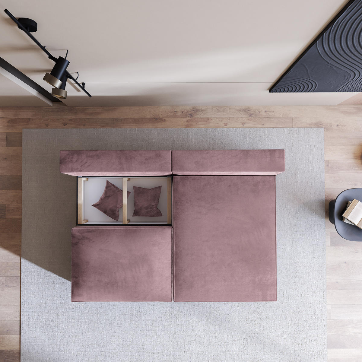 ROHOVÁ SEDAČKA FIORO šeříková - šedá/šeříková, dřevo/textil (204/148cm) - MASSENO
