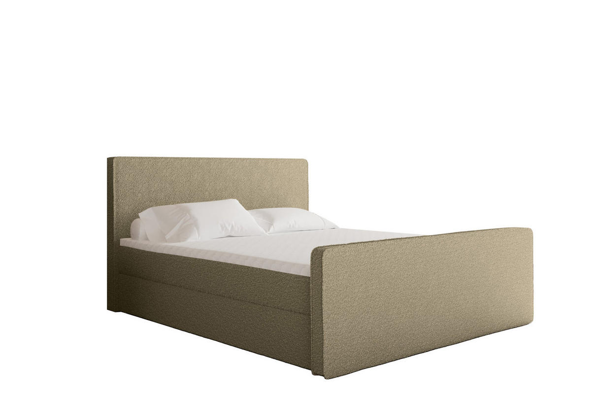 BOXBETT mit Bettkasten Matratze Topper LAGUNE Stoff Loop Beige 160x200 cm H2-Pocket - Beige, Holz/Holzwerkstoff (160/200cm) - Kaiser Möbel