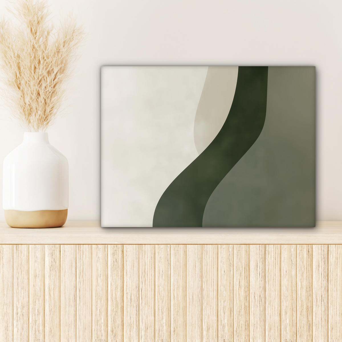 LEINWANDBILD Japandi - Grün - Abstrakt - Modern 40x30 cm - Salbeigrün, Textil (40/30cm) - MuchoWow