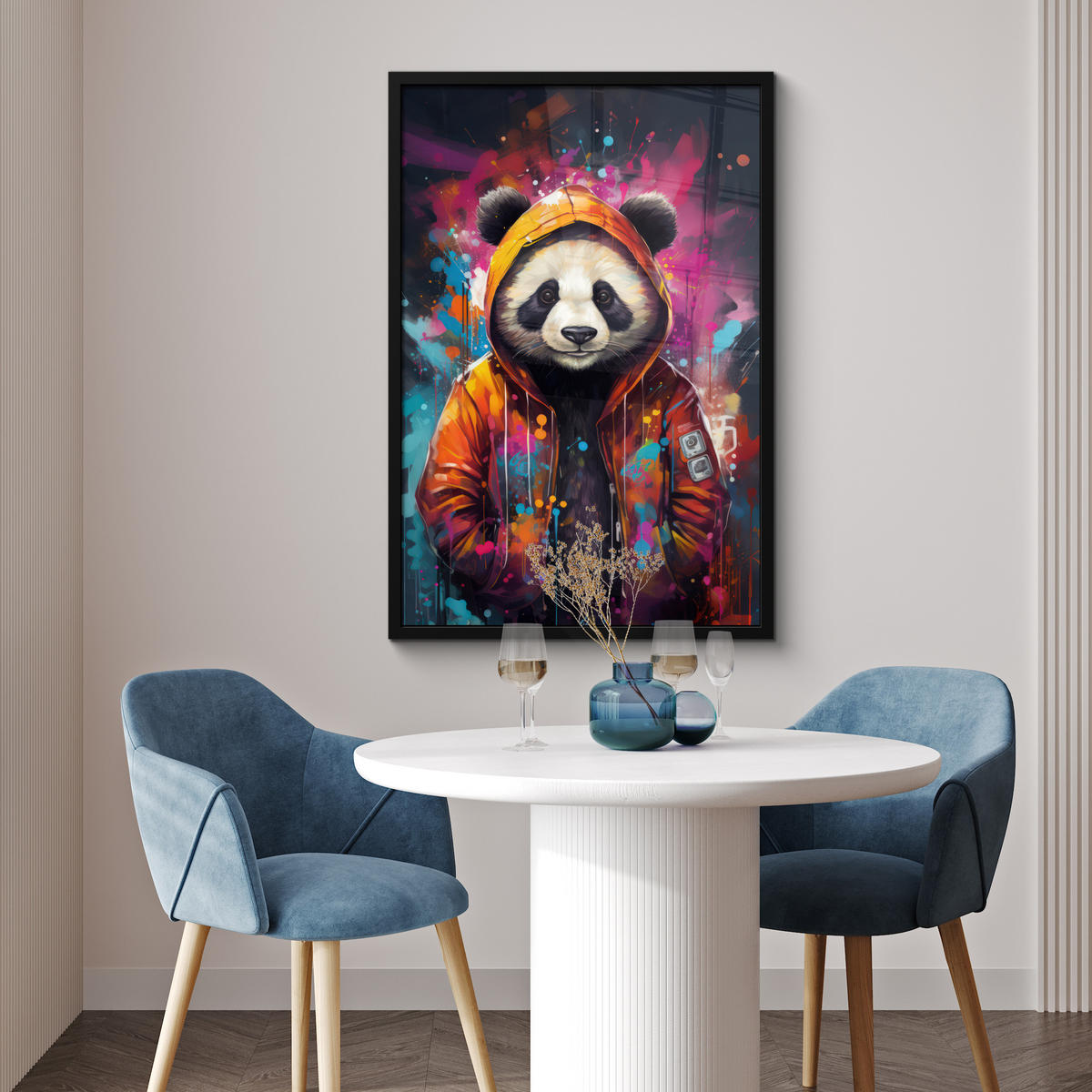 POSTER MIT RAHMENGERAHMTES BILD Panda - Jacke - Graffiti - Orange 60x90 cm - Orange, Papier (60/90cm) - MuchoWow