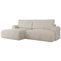ECKSCHLAFSOFA TONO L Creme Cord - links - Creme/Schwarz, Kunststoff/Textil (260/150cm) - MKS