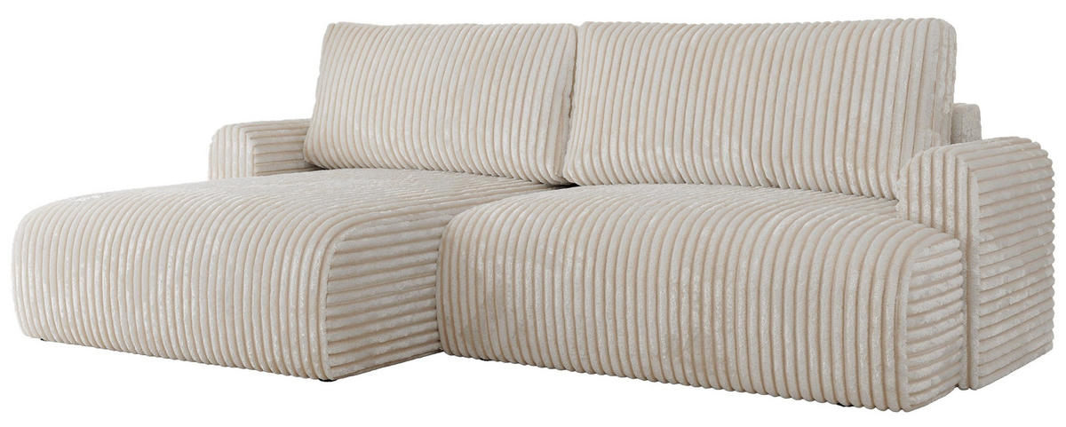 ECKSCHLAFSOFA TONO L Creme Cord - links - Creme/Schwarz, Kunststoff/Textil (260/150cm) - MKS