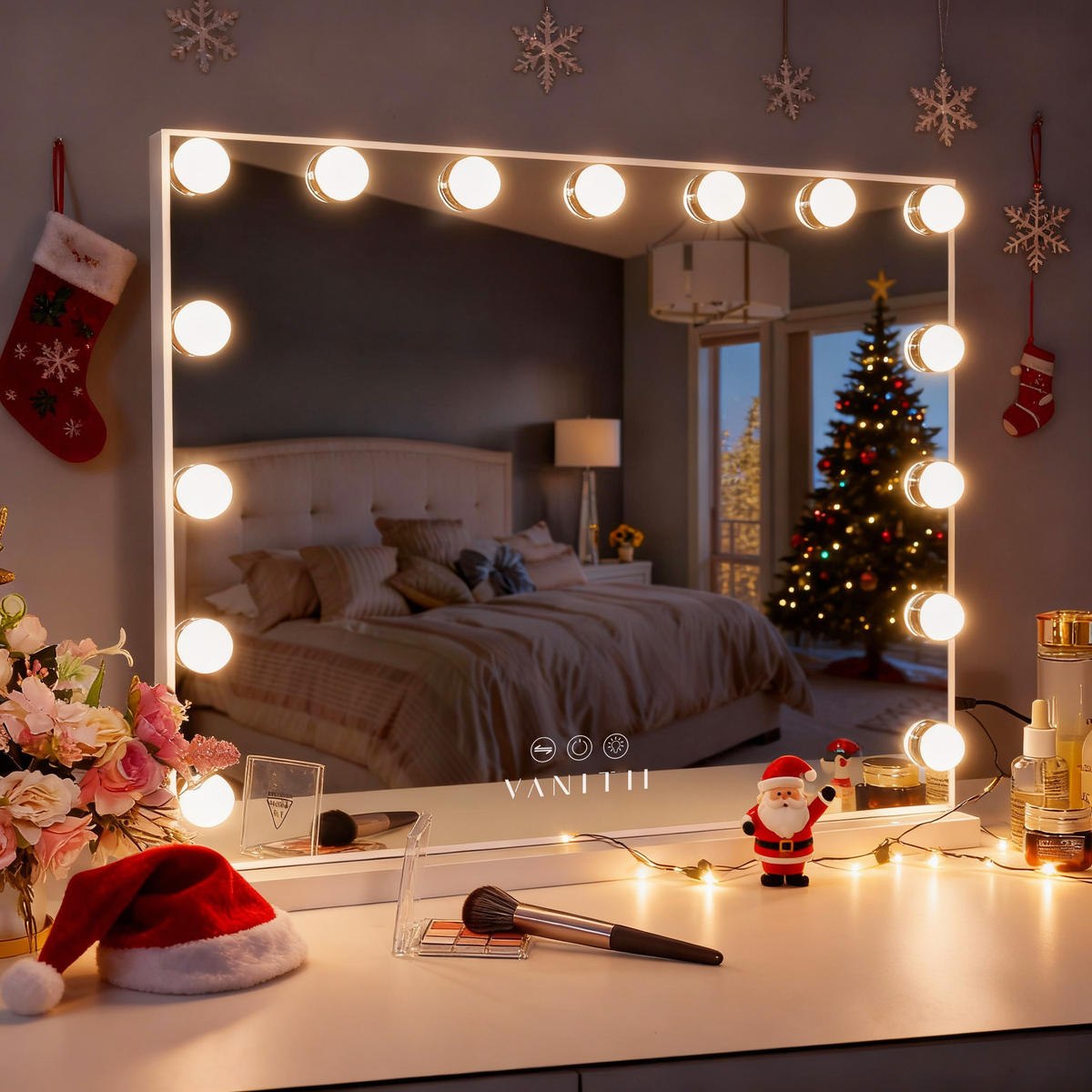 SCHMINKSPIEGEL mit LED-Beleuchtung weiß 58/46 cm - Weiß, Metall (58/46/3cm) - VANITII