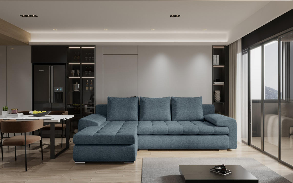 ECKSOFA TOMI Abriamo Marineblau Links - Dunkelblau, Holz (150/237cm) - Kaiser Möbel