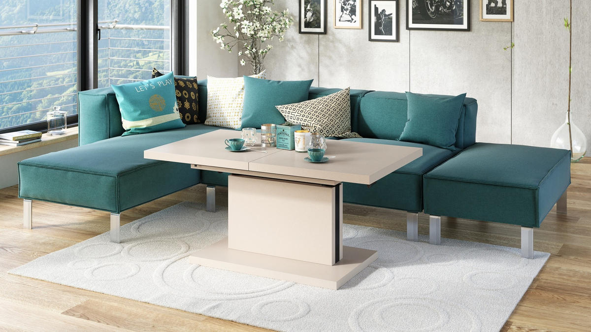 COUCHTISCH rechteckig Beige matt höhenverstellbar ausziehbar - Beige, Holzwerkstoff (70/120/56cm) - designimpex