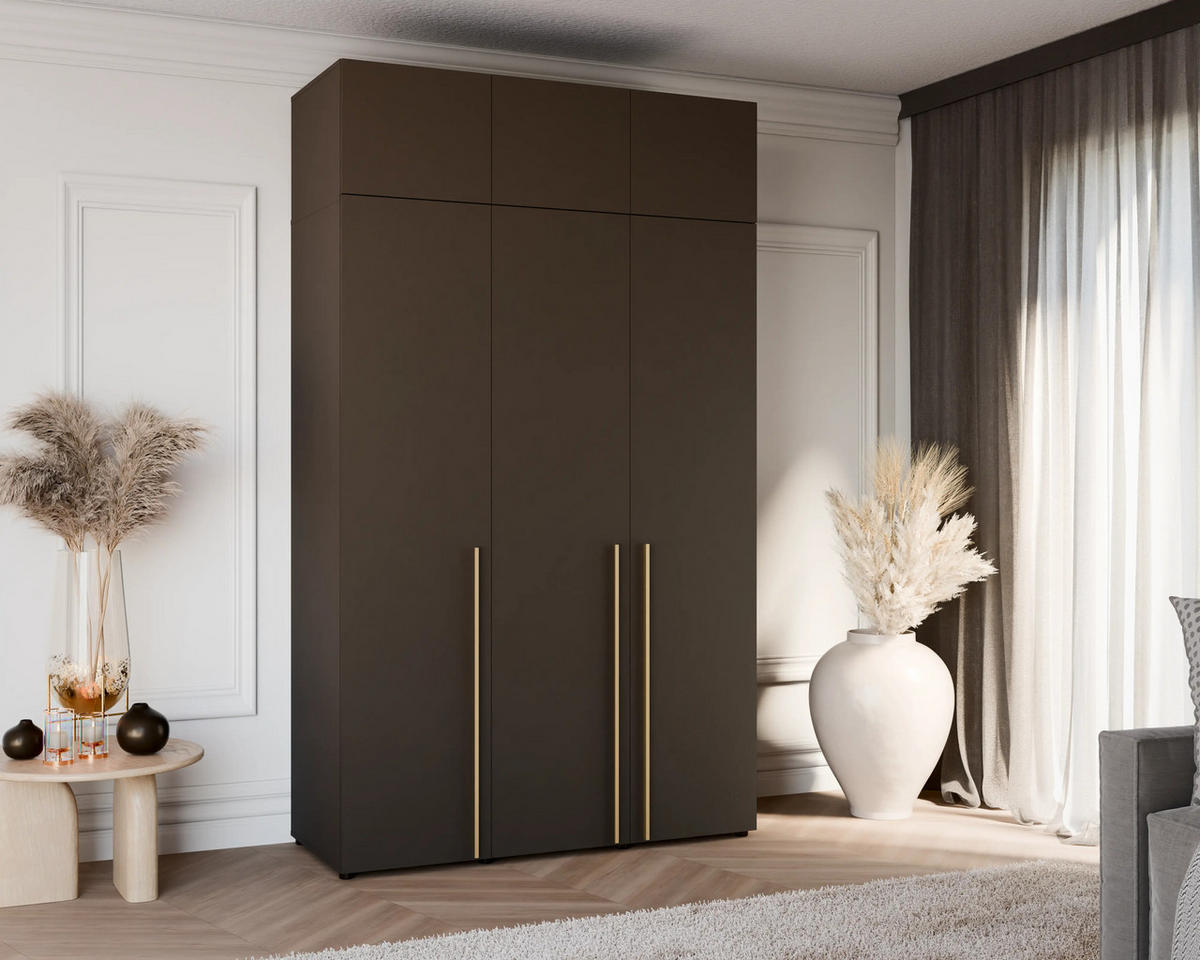 DREHTÜRENSCHRANK ARNI 3D (Schwarz Matt, Goldene Griffe, 150 cm) - Goldfarben/Schwarz, Holz/Holzwerkstoff (150/206/61cm) - Ravio