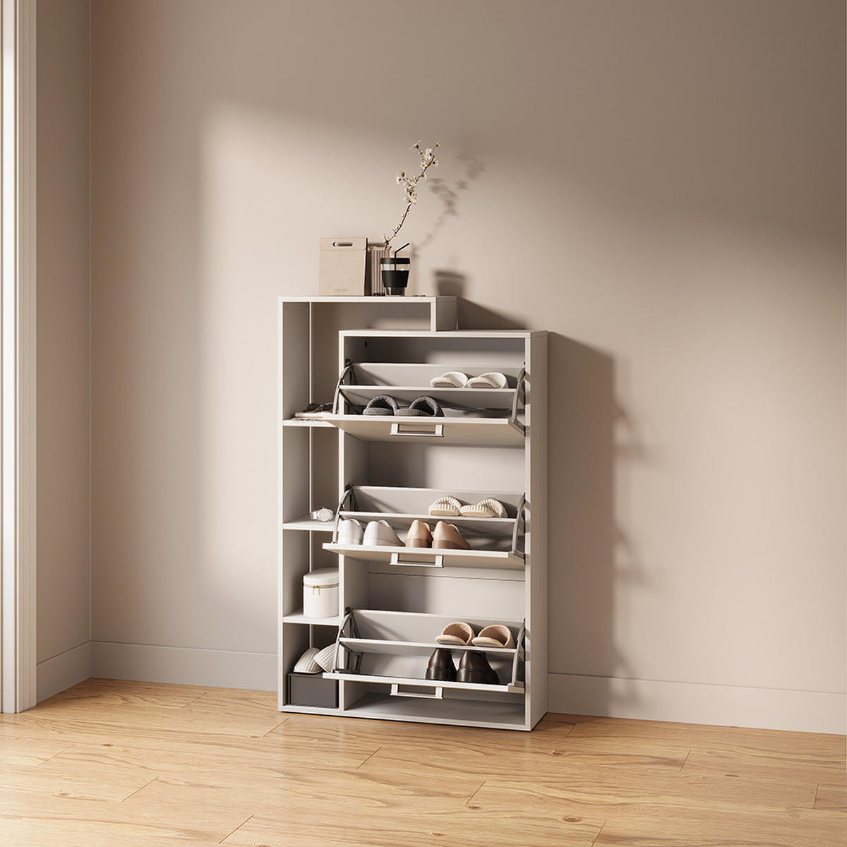 SCHUHKIPPER Ortello Weiß 80 x 128.3 cm mit 3 Fächern - Weiß, Holzwerkstoff (80/128.3/24.2cm) - Livinity®