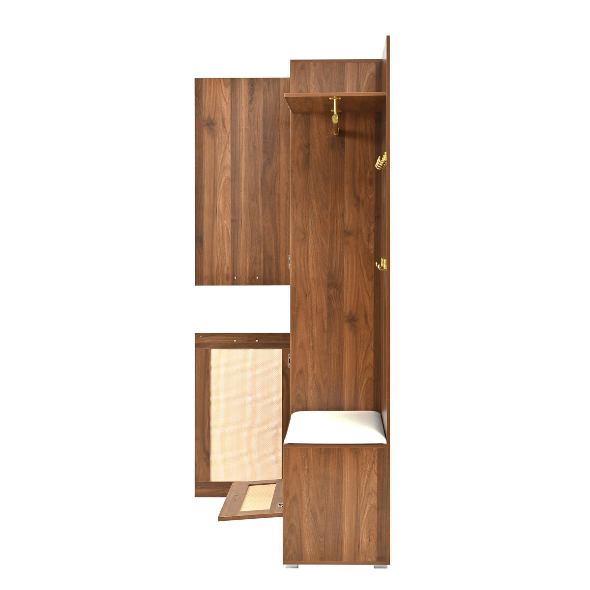 SCHUHSCHRANK aus MDF & Spanplatte 110x38x190cm in Walnuss mit Spiegel & LED - Walnussfarben, Holzwerkstoff (110/190/38cm) - Modfu