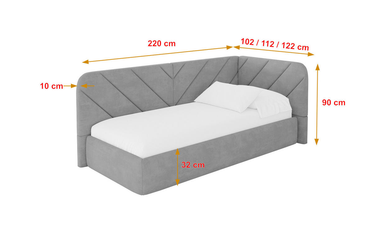 EINZELLBETT Jugendbett mit Bettkasten und Matratze H3/H4, Links - FIKY 90x200 Grau - Hellgrau, Holzwerkstoff/Textil (90/200cm) - ALTDECOR