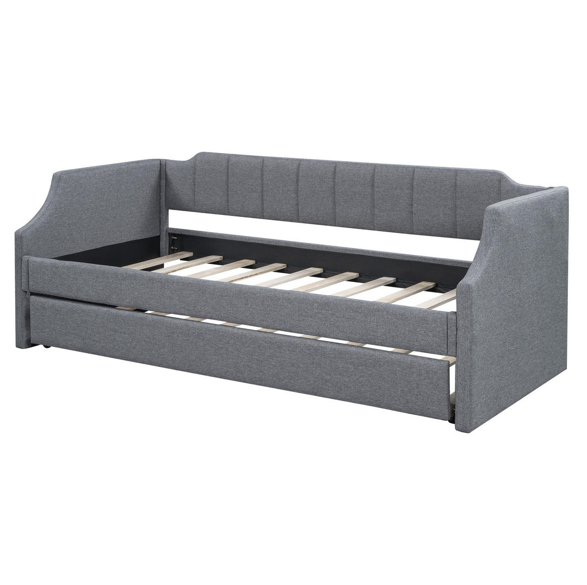POLSTERBETT Flexibles Twin-Bett 90/200 cm Grau mit Rollbett ohne Matratze - Grau, Textil (90/200cm) - MIVRAY