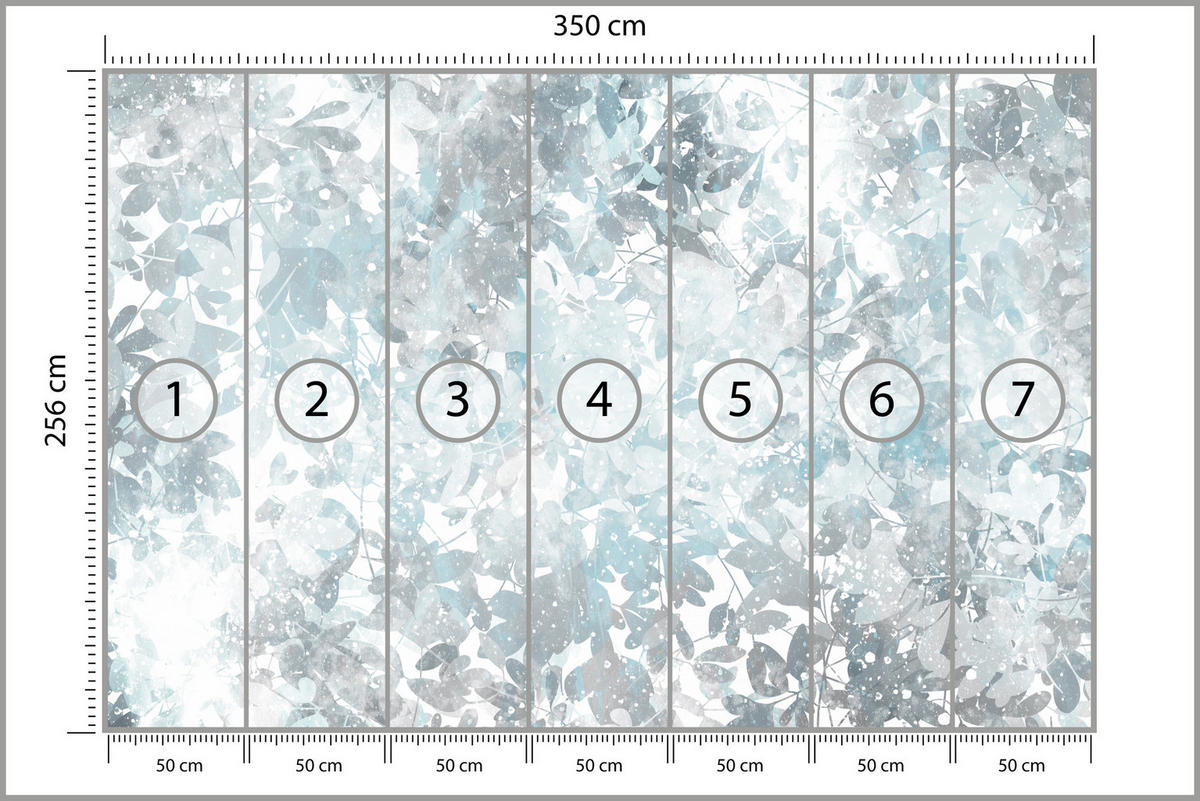 FOTOTAPETE für Wohnzimmer Blätter Abstraktion 350x256 - Blau/Weiß, Papier (350/256cm) - Muralo