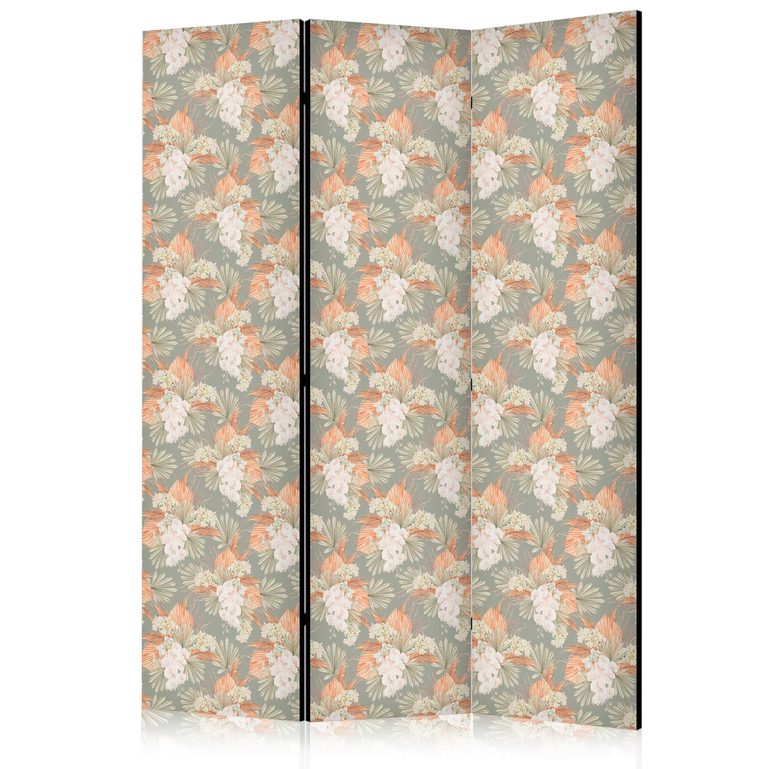 PARAVENT Akustik 3-tlg 135x172 cm Tropische Bl tter und Orchideen - Multicolor, Holz/Textil (135/172/3cm) - Muralo