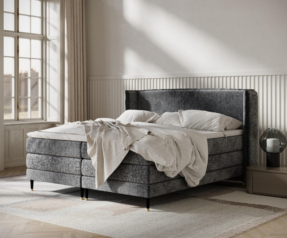 BOXSPRINGBETT Carizzo Anthrazit 180/200 cm mit Matratze und Topper - Anthrazit/Schwarz, Holz/Holzwerkstoff (180/200cm) - Maison de Reve