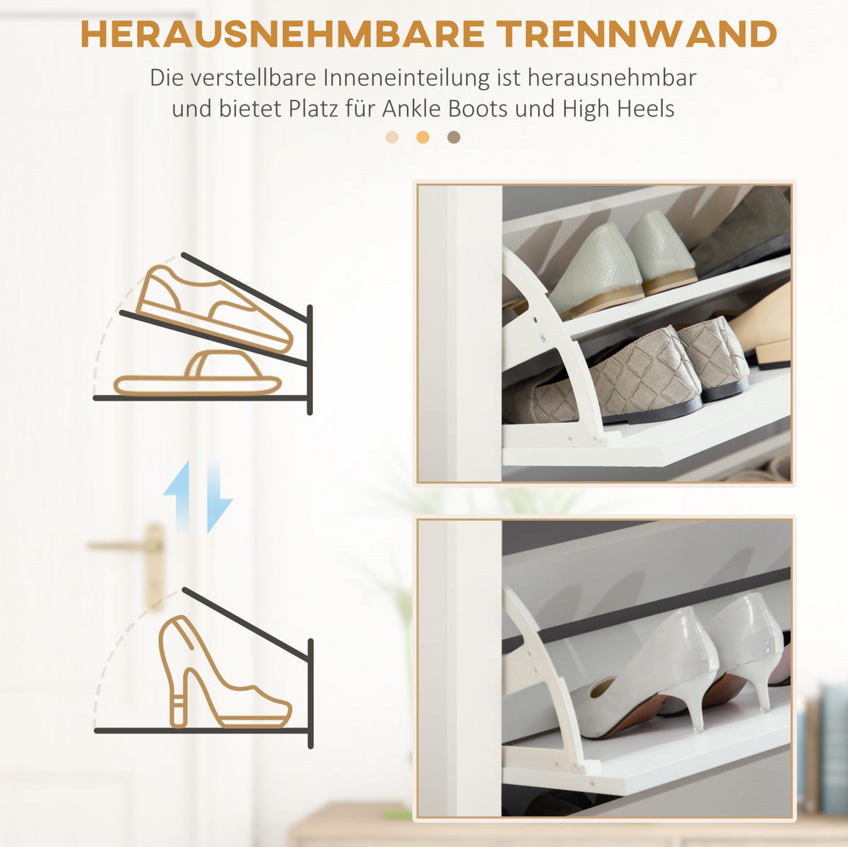SCHUHSCHRANK 72/26/112 cm in Weiß mit 3 Klappen und Ablage - Weiß, Holzwerkstoff (72/112/26cm) - Flora Grace