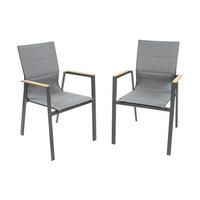 GARTENSTUHL Melbourne 2er-Set Anthrazit Aluminium stapelbar feste Rückenlehne - Grau, Kunststoff (80/175/120cm) - Green Spirit
