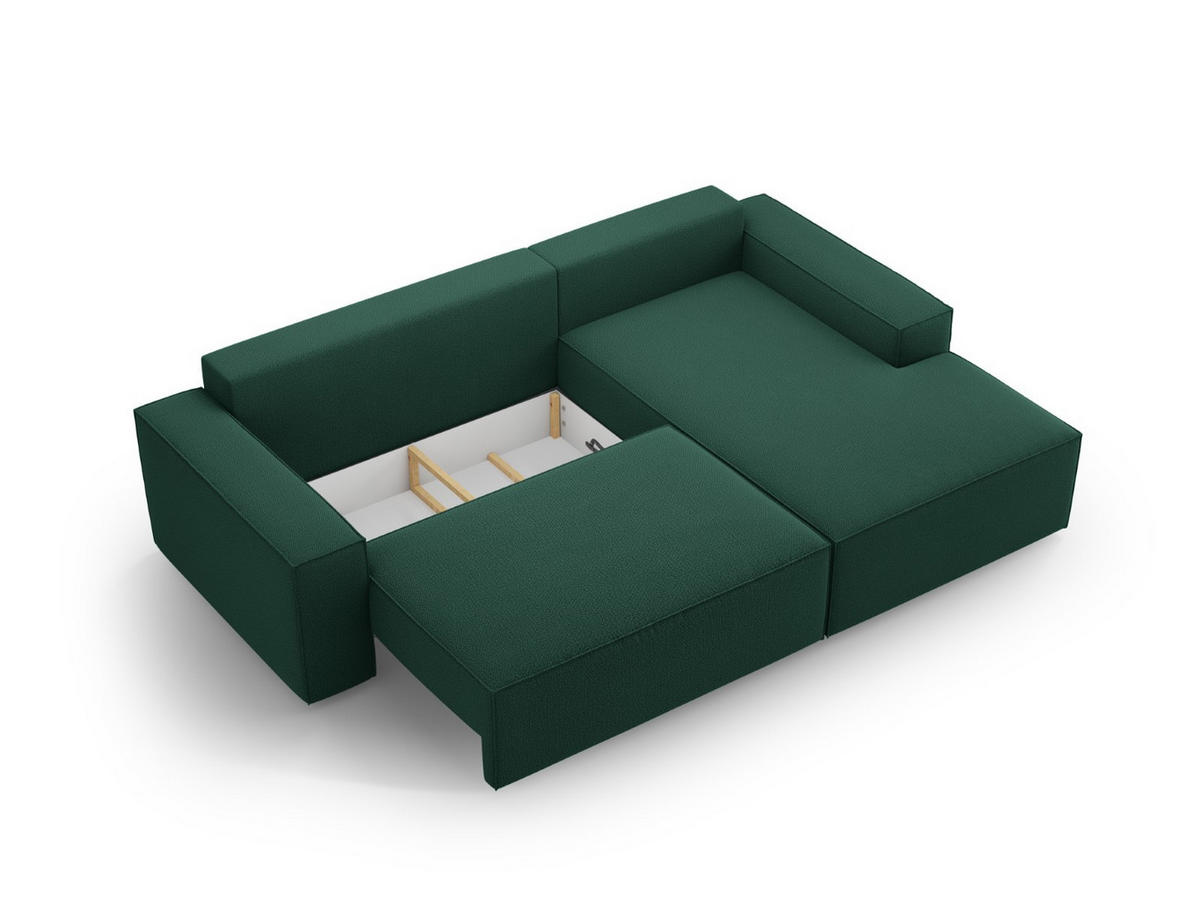AUSKLAPPBARES-ECKSOFA rechts mit Container Jodie aus strukturiertem Stoff grün 3 Sitzplätze - Grün, Textil (246/151cm) - Micadoni