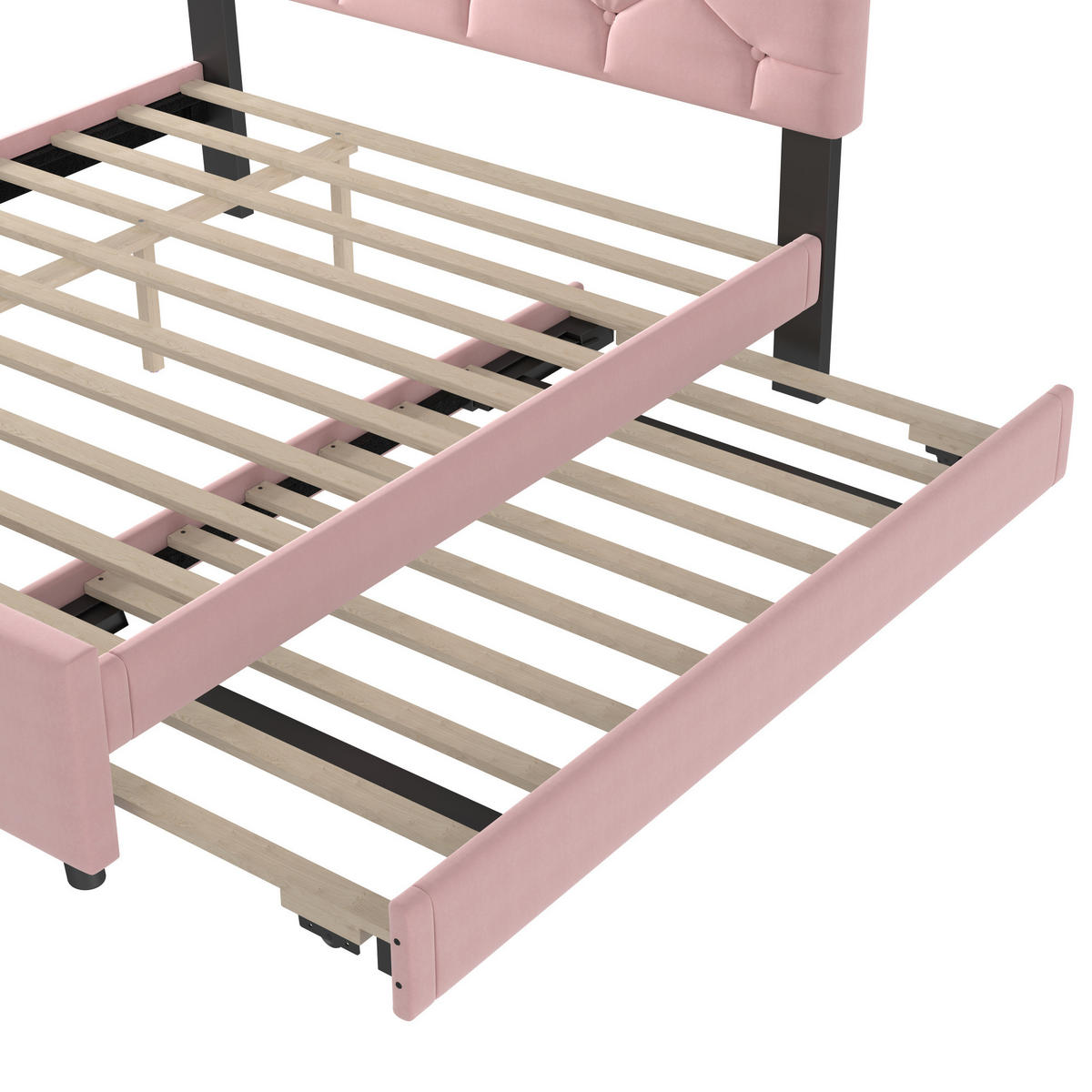 POLSTERBETT aus Samt und MDF 140x200 cm Rosa mit Lattenrost und ausziehbarem Rollbett - Rosa, Textil (140/200cm) - IVMEU