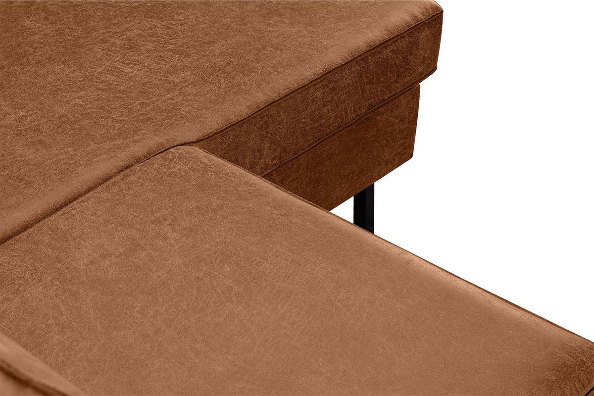 ECKSOFA-RECHTS INVIA mit Armlehnen vintage, Lederoptik-Stoff, rot - Rot/Schwarz, Textil (234/160cm) - KONSIMO®