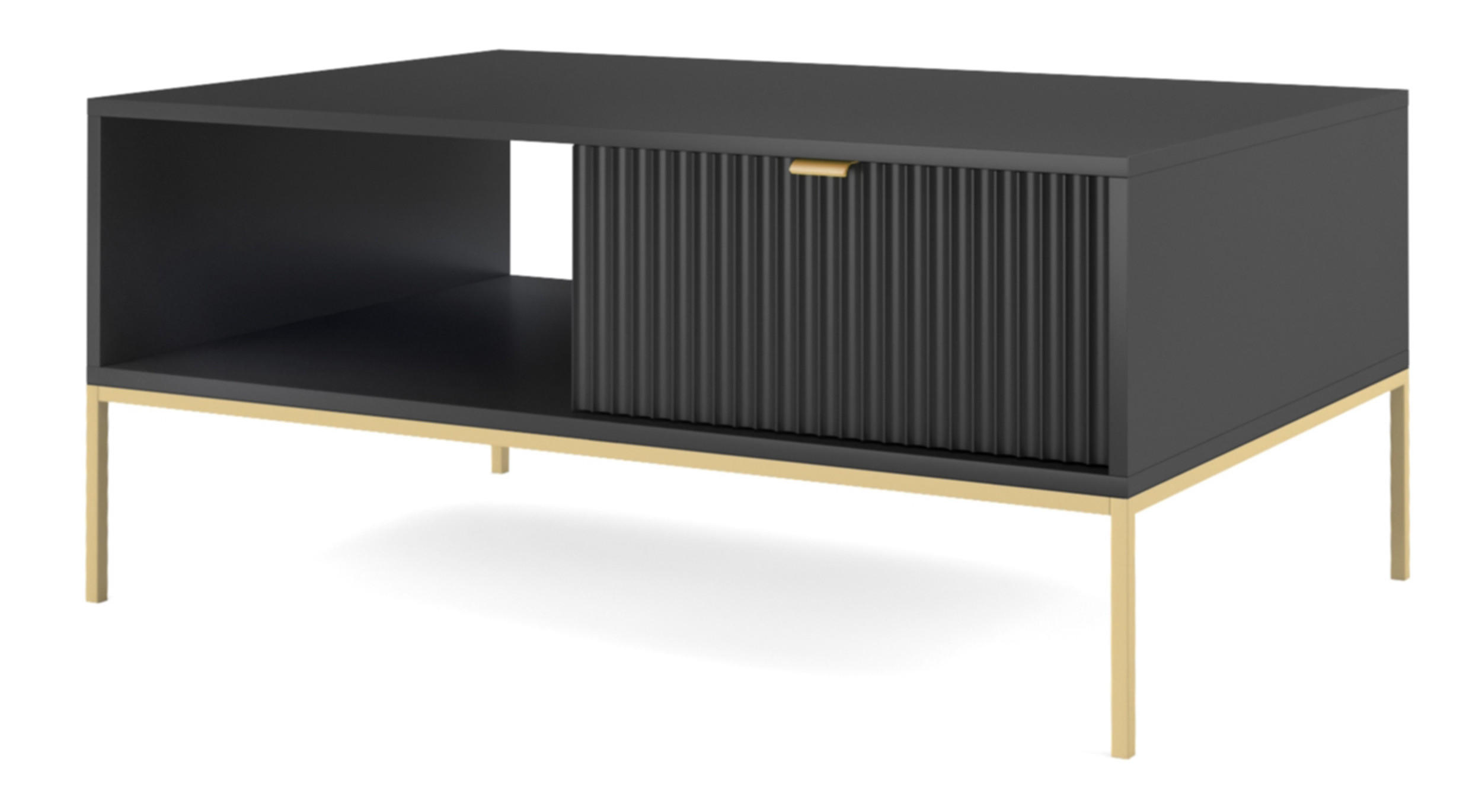 COUCHTISCH Vellore Schwarz mit goldenen Metallbeinen 104/68/46 cm - Goldfarben/Schwarz, Holzwerkstoff/Metall (68/104/46cm) - Selsey