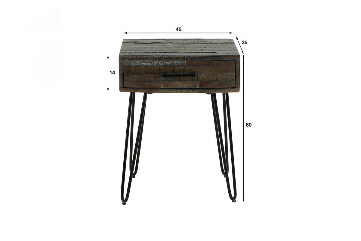 NACHTTISCH MESA Grau Akazie - Schwarz/Grau, Holz/Metall (35/60/45cm) - KAWOLA