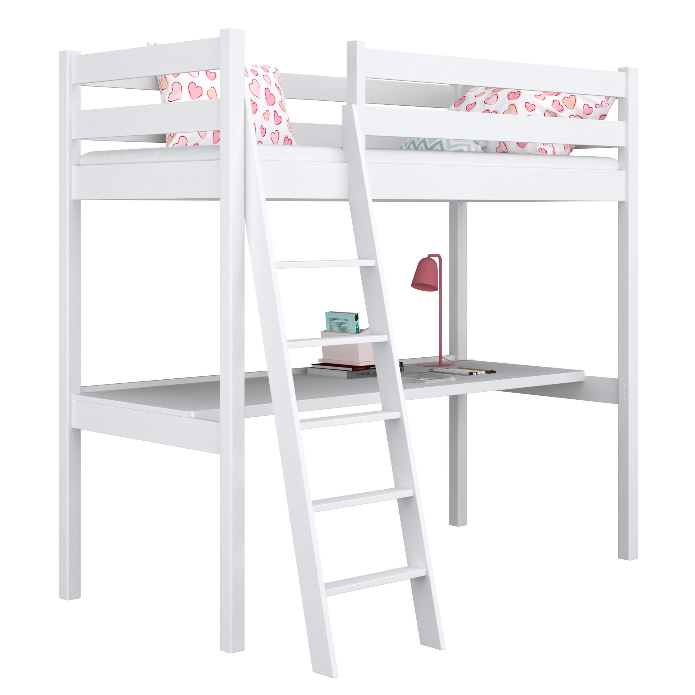 HOCHBETT N03 mit Schreibtisch Weiß 90/180 - Weiß, Naturmaterialien/Holz (90/180cm) - N-Wood