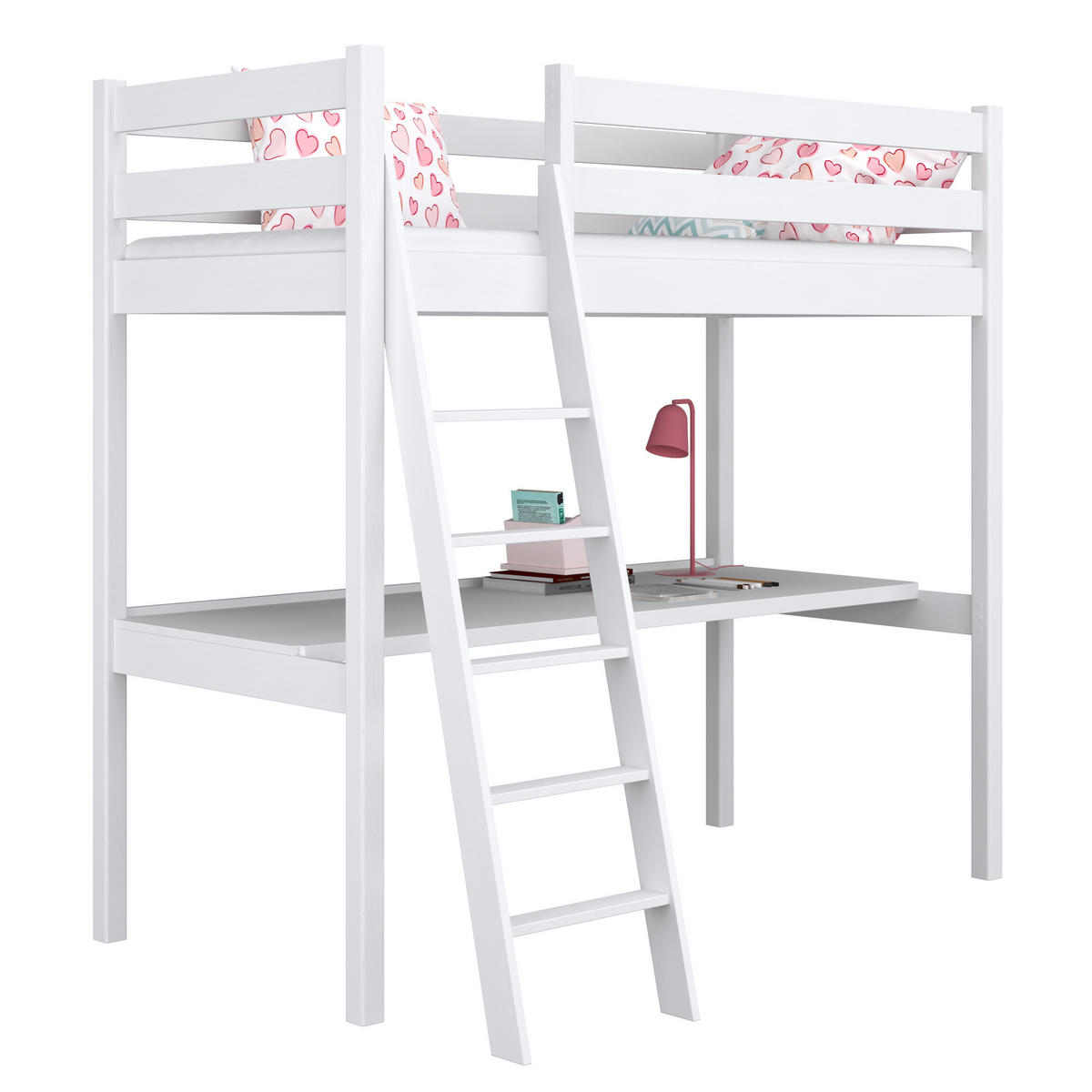 HOCHBETT N03 mit Schreibtisch Weiß 120/200 - Weiß, Naturmaterialien/Holz (120/200cm) - N-Wood