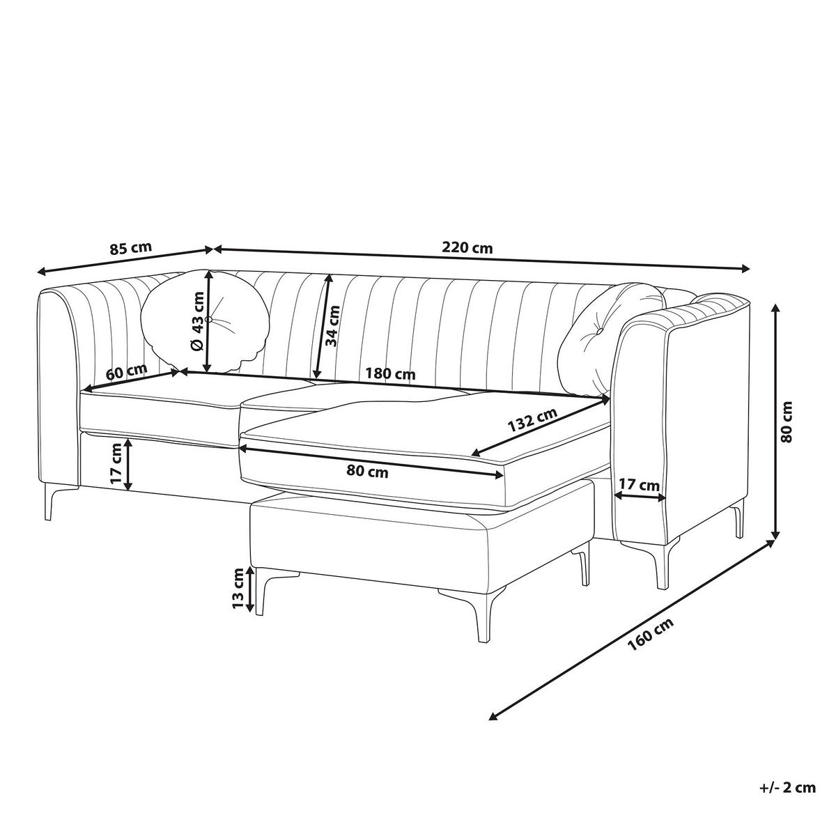 ECKSOFA Samtstoff Marineblau rechtsseitig Timra - Hellblau, Textil (220/160cm) - Beliani