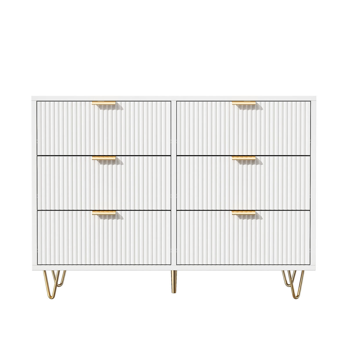 KOMMODE Weiß 6 Schubladen Goldgriffe Modern - Weiß, Holzwerkstoff (34/73/100cm) - SHOPENTRA