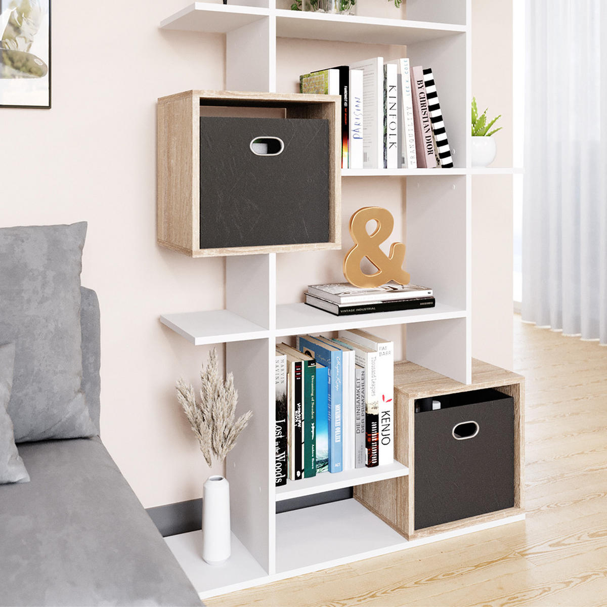 RAUMTEILER Cube Weiß/Sonoma 92 x 187.7 cm - Weiß/Sonoma Eiche, Holzwerkstoff (92/187.7/29cm) - Vicco